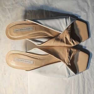 Saks Fifth Avenue Two-Tone Mules in Cream and Tan